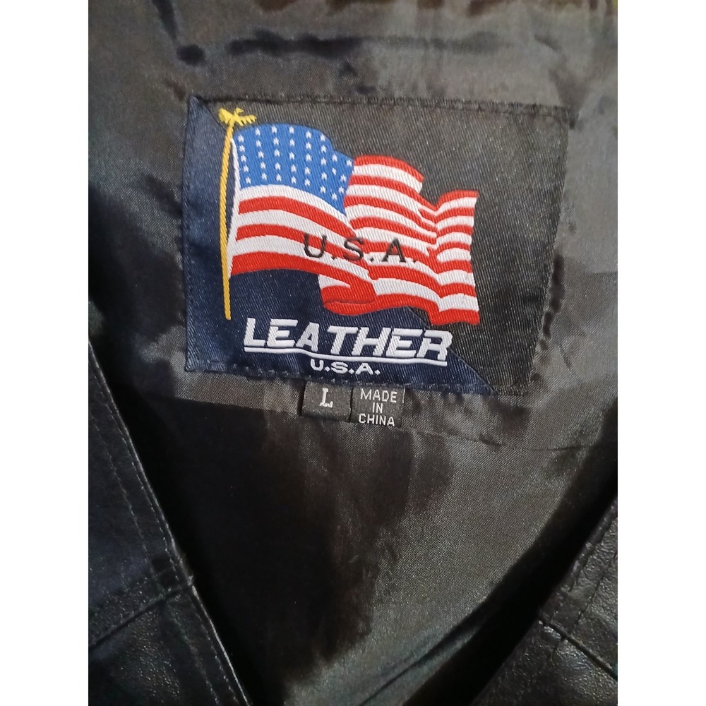 USA LEATHER United States Army Military Genuine Leather Vest Black Snap Men L - Picture 2 of 4
